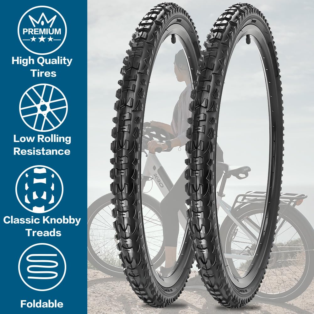 Paquete de 2 neumáticos de bicicleta de 26 x 1.95 pulgadas de 26 x 1.75/1.95/2.125 de repuesto o juego con tubos interiores AV válvula Schrader de 32 mm adecuados para neumáticos y tubos de repuesto