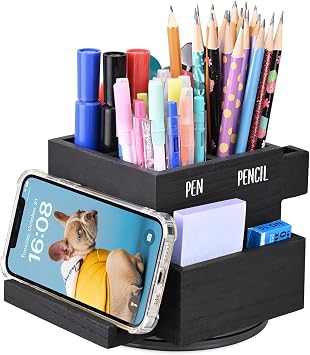 Ikee Design 360-degree Rotating Pen Holder for Desk, Desk Organizers and Accessories with 7 Compartments Pencil Organizer, Art Supply Storage Box Caddy for Office, Desktop Storage Stationery Supplies