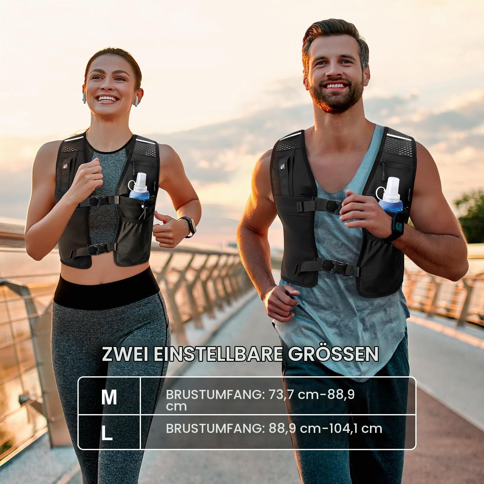 MYCARBON Laufweste Damen, 500ml Trinkflasche, verstellbare Brustgurte, Reflektierender Trinkweste für Laufen Nachtlauf Running Radfahren Jogging Camping Wandern