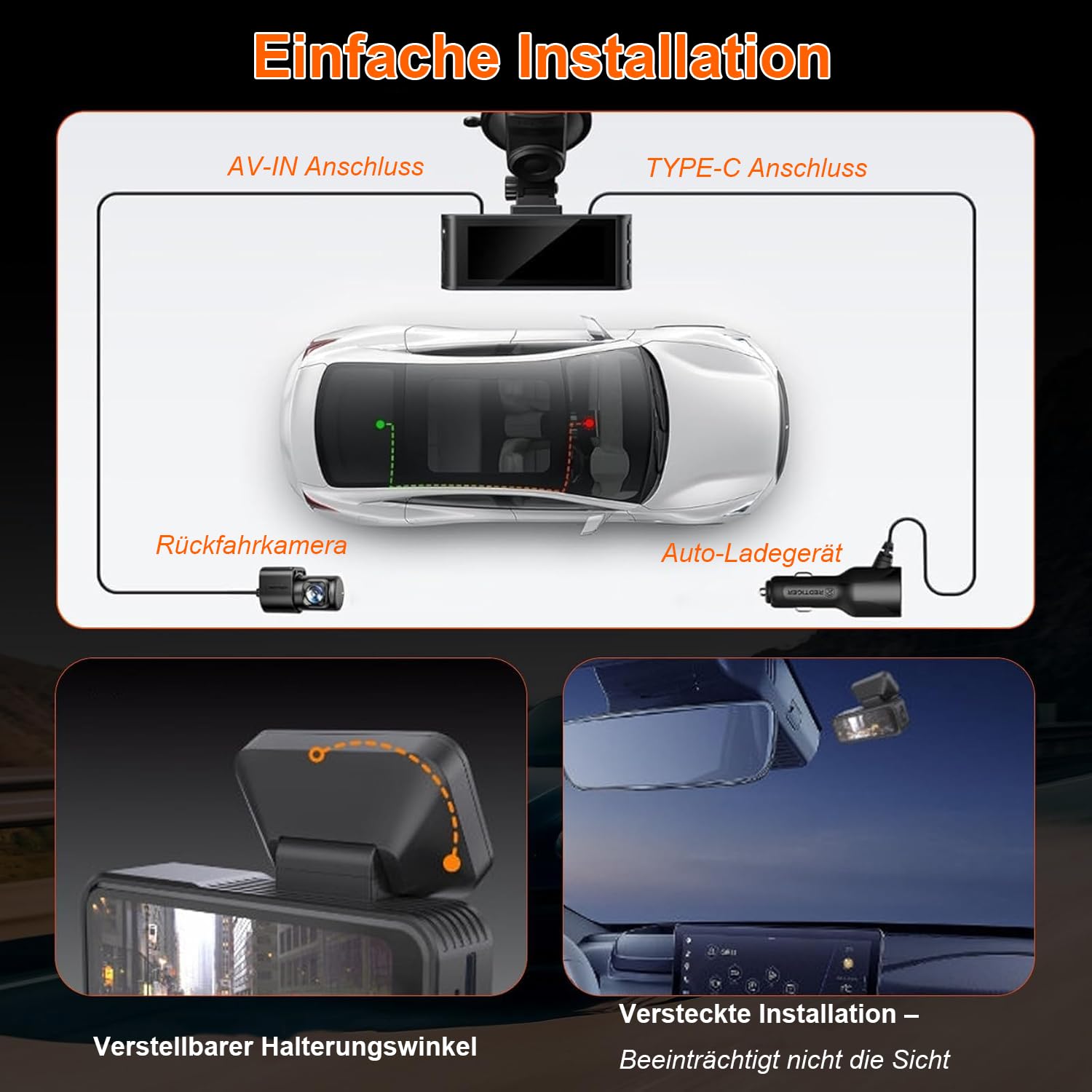 Osmo Dashcam Pro 2.0 2026 Neueste Generation 4K Dashcam mit 1080P Heckkamera, WiFi, 64GB SD Karte, Hardware Kit für 24h Parkmodus, Dual Kamera, 170° Weitwinkel, Nachtsicht, Loop Aufzeichnung