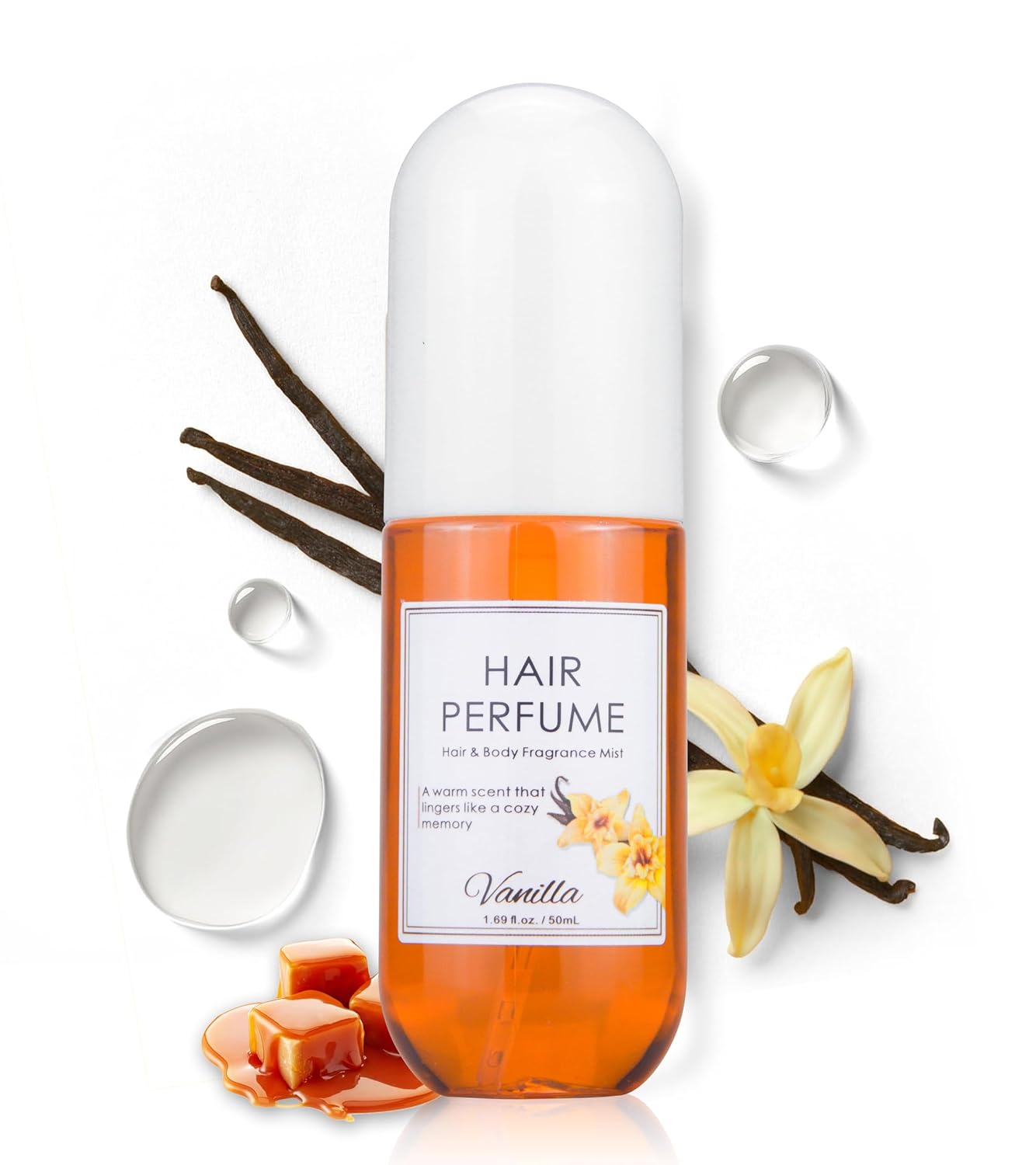 Vanilla Hair & Body Perfume Spray, Pheromones Perfumes for Women, Long-Lasting Fragrance Mist, Frizz Control & Shine-Enhancing, Nourishing Hair Repair Mist, Daily Use, Alcohol-Free, 1.7 Oz Travel Size