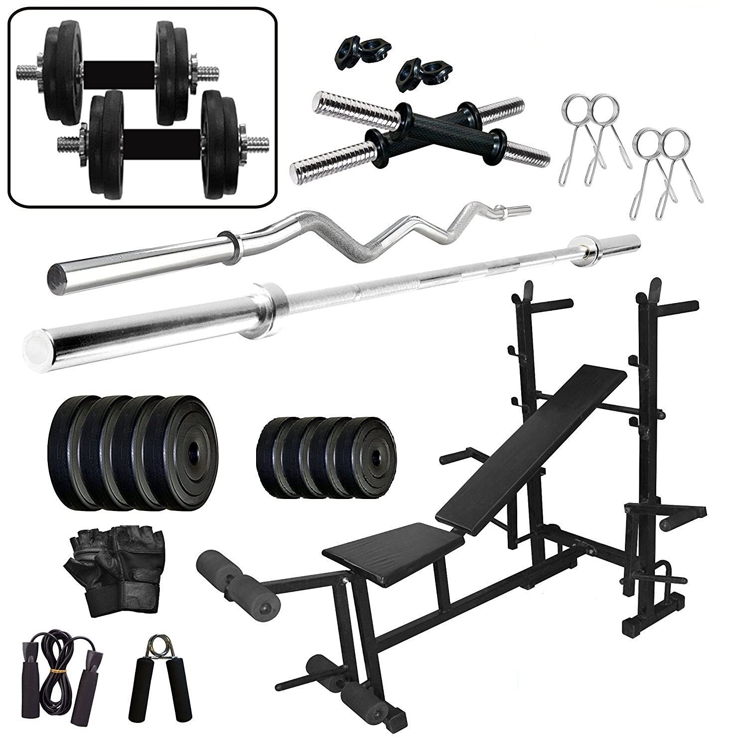 Body Maxx 30 Kg PVC Weight With Excercise 8 In 1 Bench Combo Set 3Ft Curl Rod And 5Ft Plain Rod (B07D5YK8PK) Amazon Price History, Amazon Price Tracker