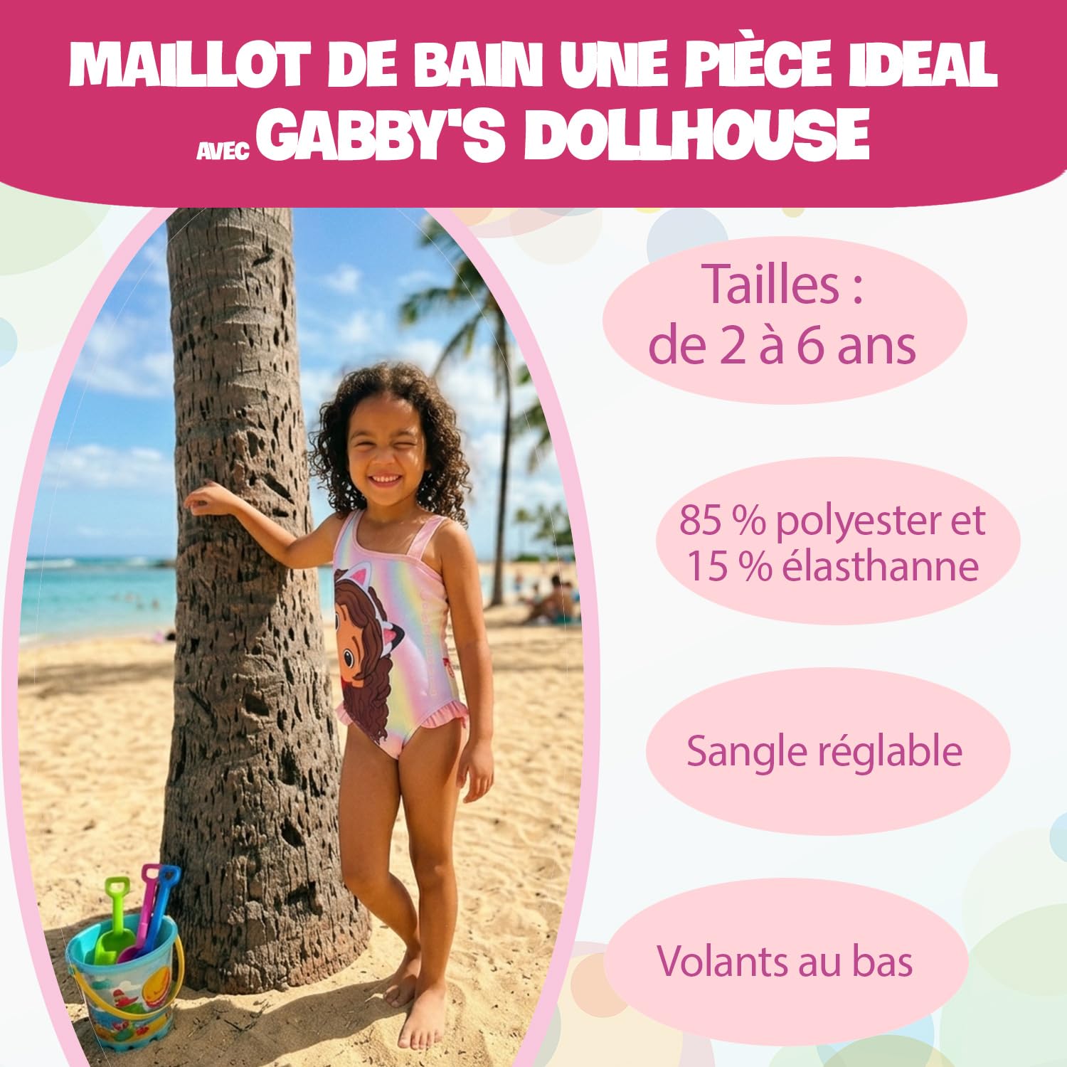 Gabby's Dollhouse Costume da Bagno Bambina Intero – Costume Arcobaleno con Gabby e Le Amiche Gatte – Spalline Regolabili – Mare Piscina Estate – 2-6 Anni (IT, età, 6 Anni, Regular)