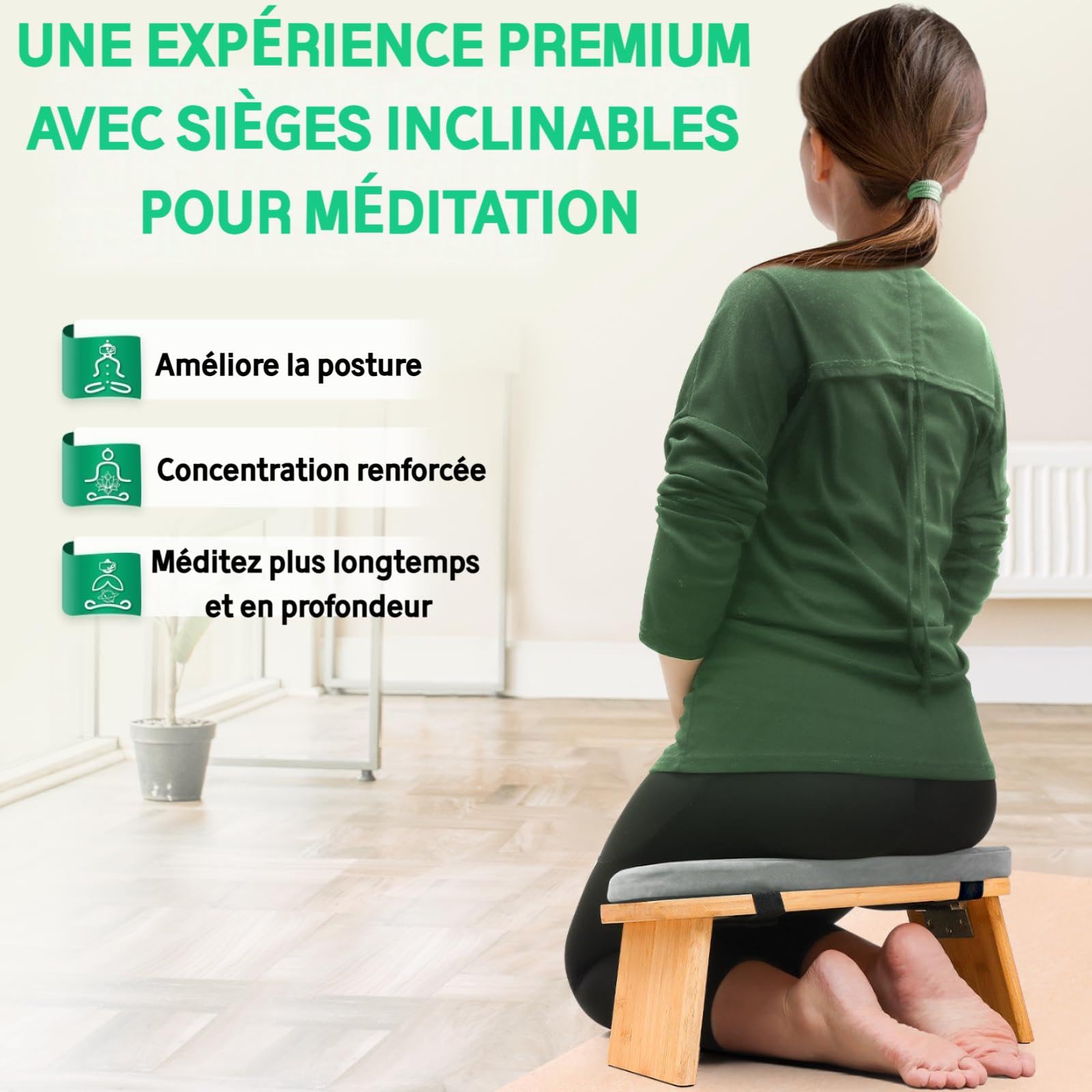 Hihealer Banc de Méditation - Banc Ergonomique Pliable en Bambou avec Coussin Confortable, Idéal pour la Méditation et la Prière, Cadeaux Uniques de Noël pour Femmes