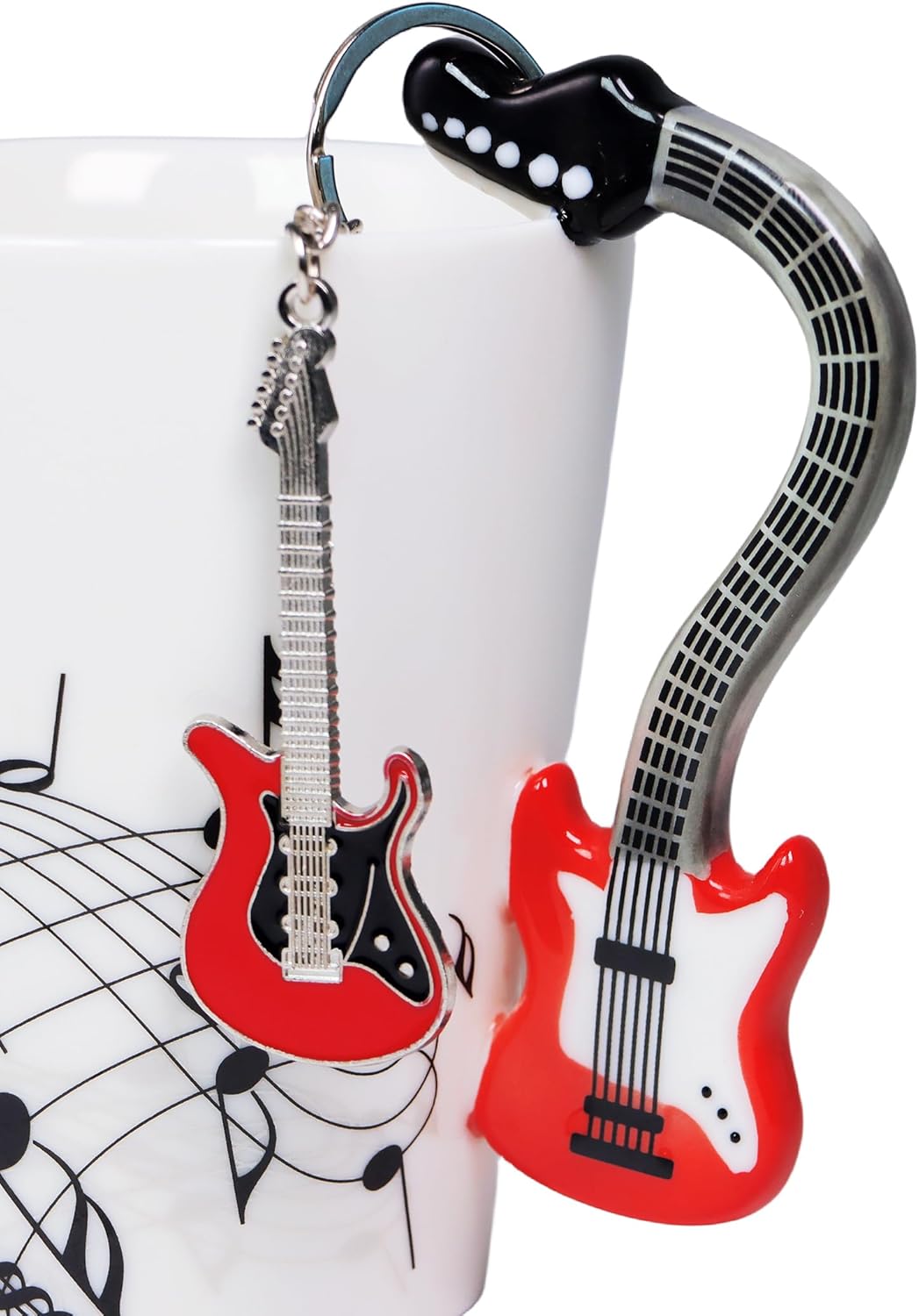 Red Guitar Music Note Coffee Mug - 13.5 Ounce Ceramic, Gift for Musicians, Guitar Keychain Included - Image 3