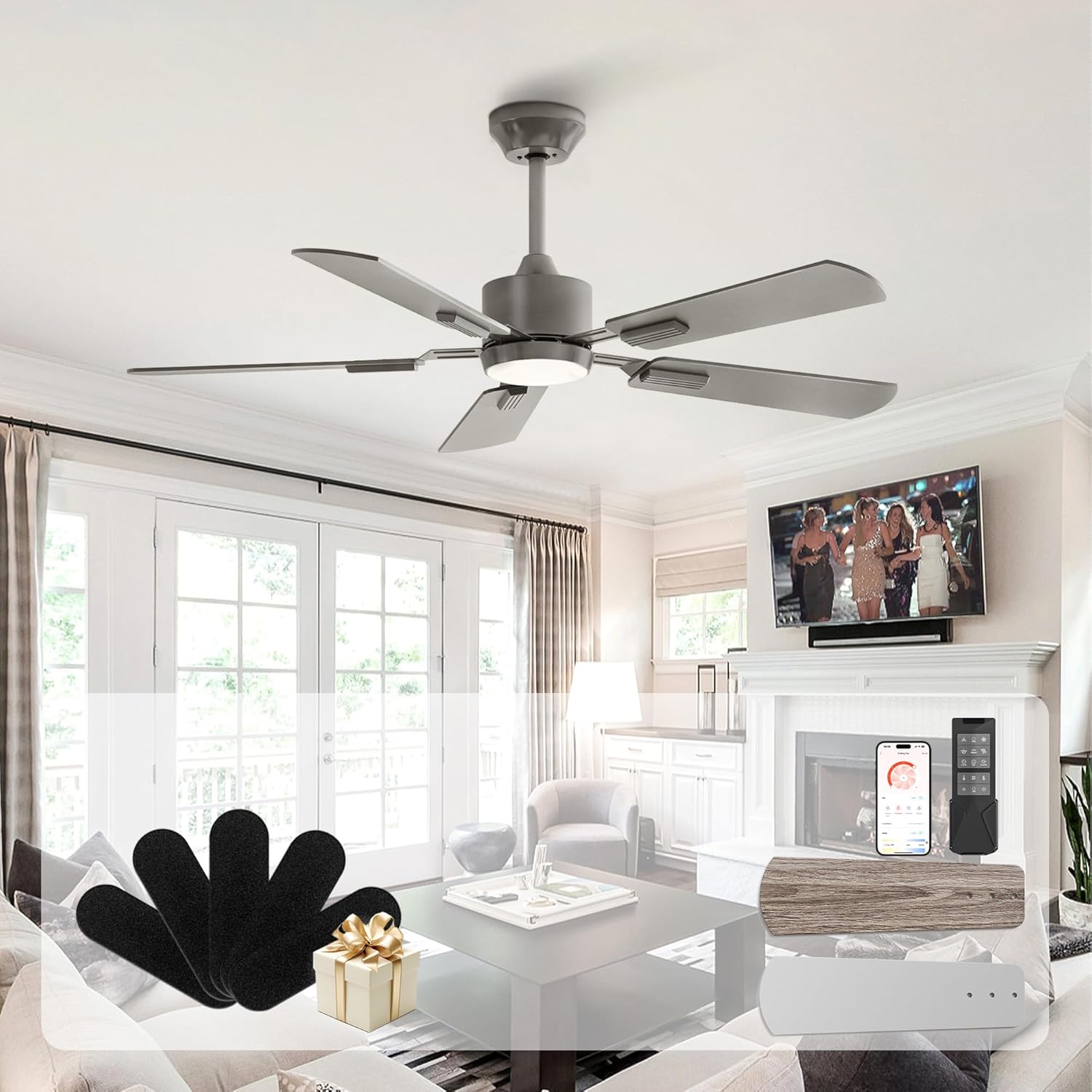 CubiCubi 52 inch Ceiling Fan with Lights, remote/app