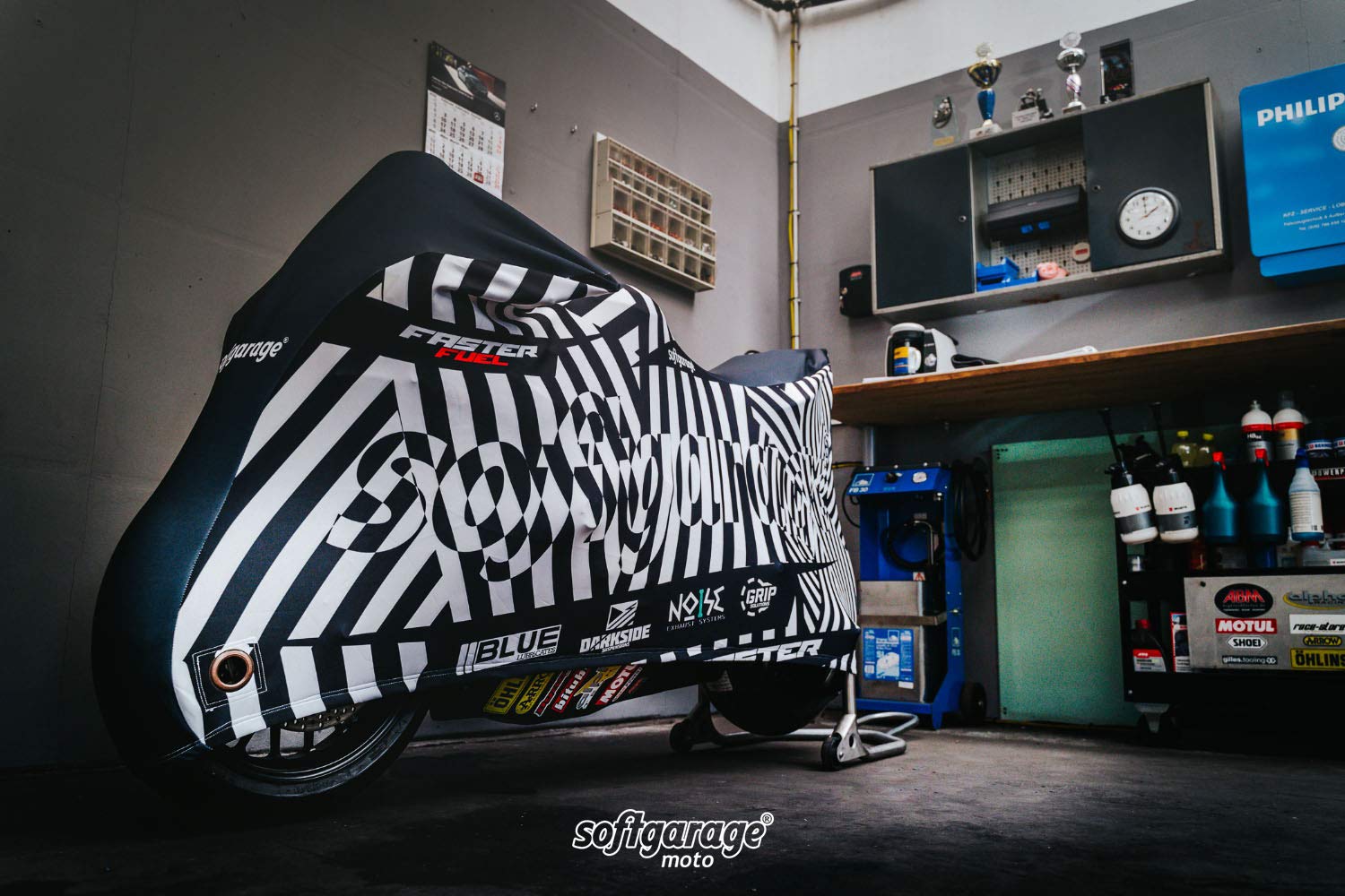 Moto Race Design Razzle Outdoor Motorradabdeckung Faltgarage Abdeckplane Schutzhülle Regenfest Winterfest Staubdicht 505-4042V85
