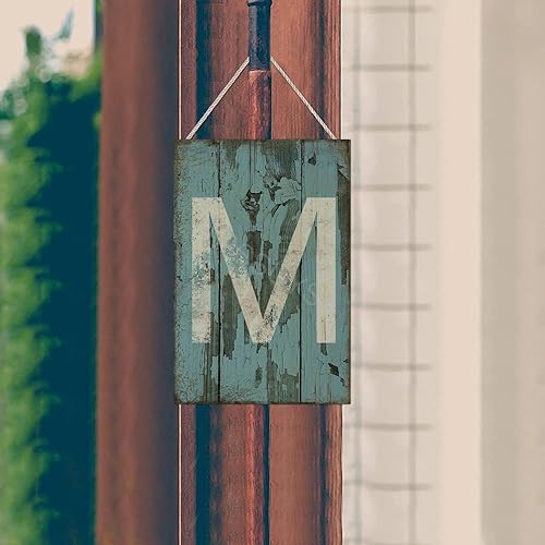 Vista 412 de Letrero colgante de madera con letra A, letrero de madera, decoración del hogar, 26 letras del alfabeto de metal, placa de madera, decoración