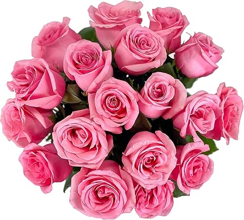 Miniatura 2 de Elige tu propia fecha de entrega 18 rosas rosadas + ramo de flores frescas de aliento de bebé con jarrón  Diseñado por Arabella Bouquets  Flores