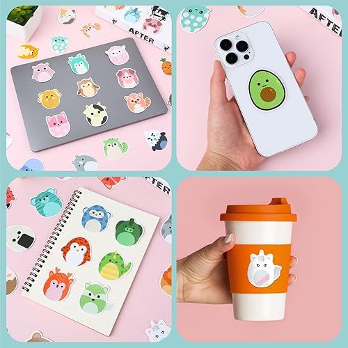 Miniatura 6 de simarro Paquete de 100 calcomanías bonitas, calcomanías de animales de dibujos animados para niños, calcomanías estéticas impermeables de vinilo,