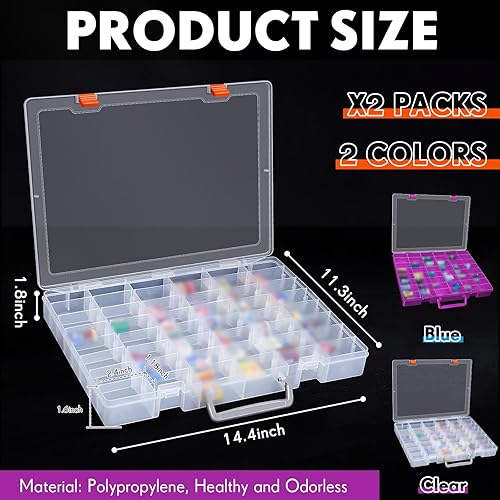 Miniatura 2 de Juexica Caja organizadora de almacenamiento de plástico con 48 rejillas grandes, 2 unidades, con divisores extraíbles, compartimento ajustable, para