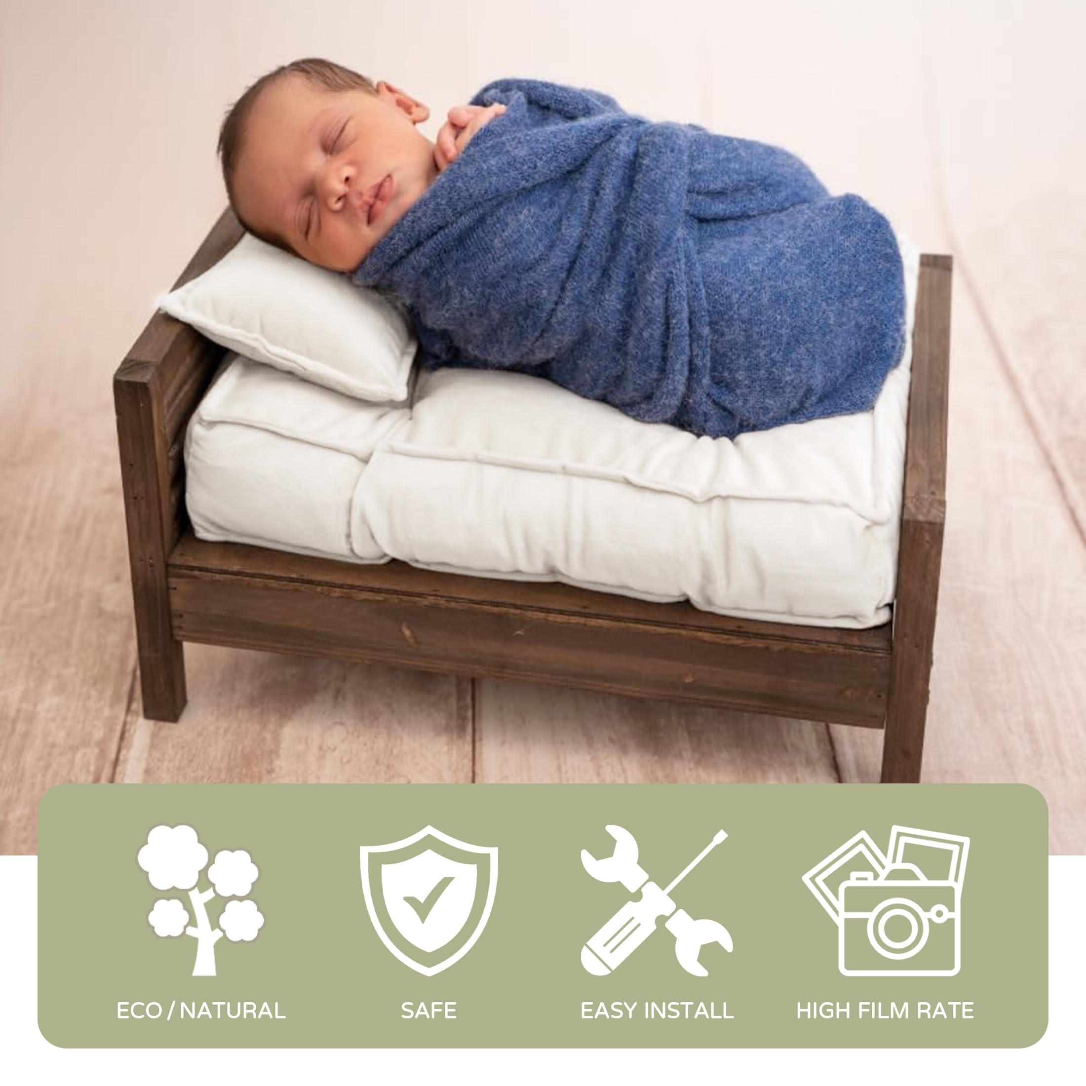 Accessoires de Photographie pour Nouveau-né - Coussin Blanc - Matelas - Tapis de Lit pour Studio - Oreiller de Séance Photo pour Bébé en Coton