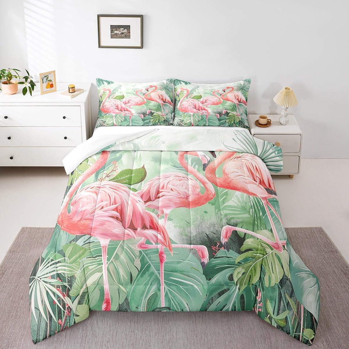 Feelyou Flowers Bedding Set Botanical Floral Flowers Blossom Comforter Set for Girls Women Ultra Soft Flower Pattern Comforter Natural Theme White Red Duvet Set Room Decor Twin with 1 Pillow Case