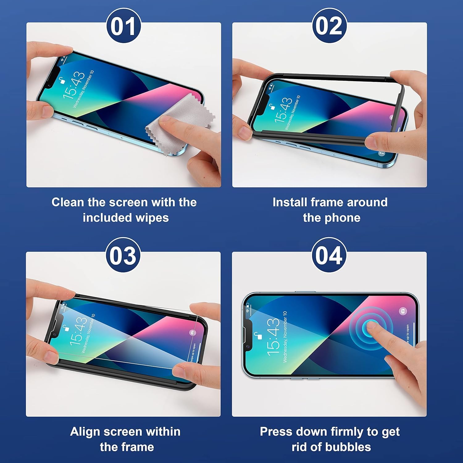 ImpactStrong 3-Pack Shatterproof Tempered Glass Screen Protector for iPhone 13 Mini [Easy Installation Frame] [Bubble Free] [9H Hardness] [Full Coverage] Case Friendly, 5.4 Inch image 4