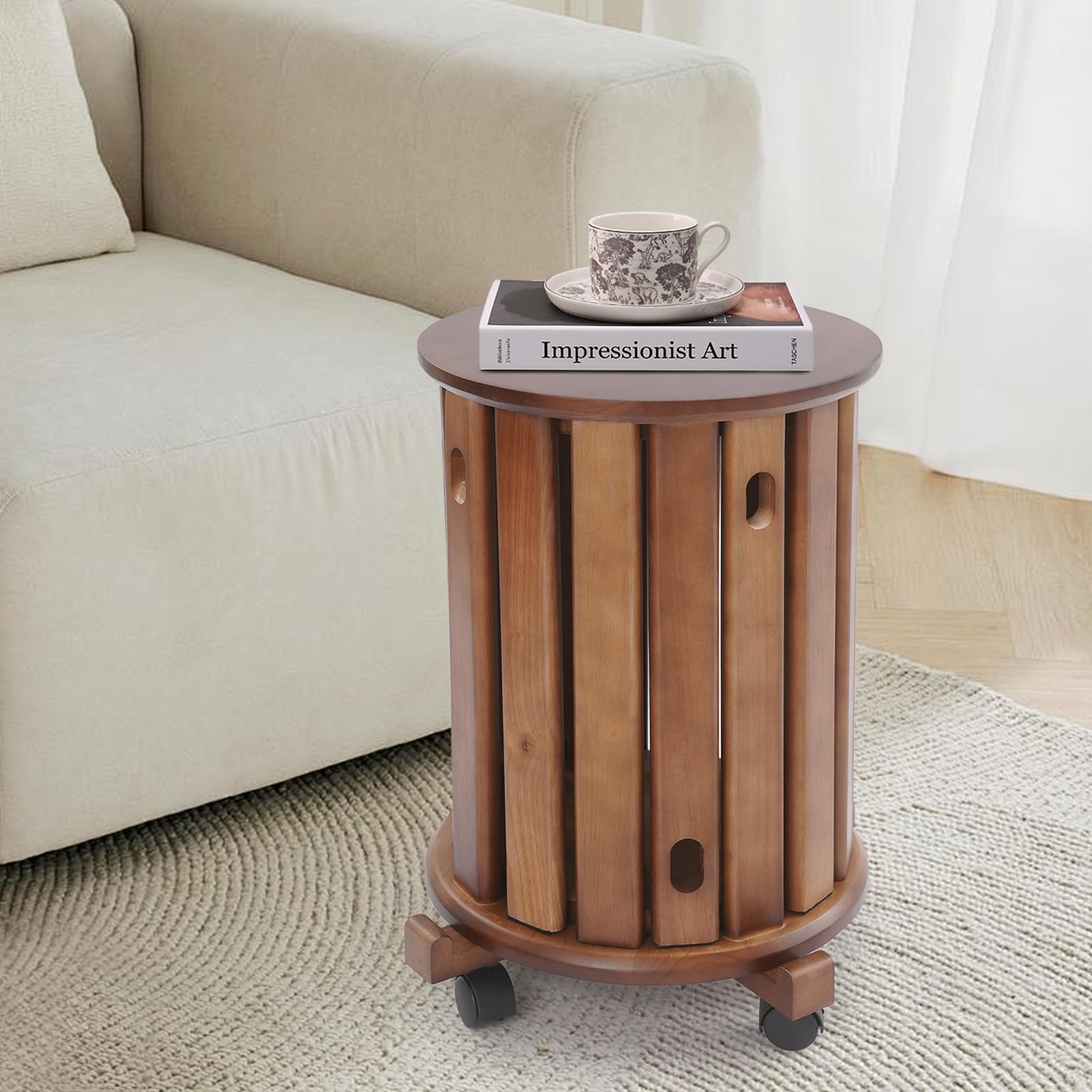 Tabouret empilable multifonction en bois rond empilable - Meubles polyvalents - Tabouret en bois empilable à quatre niveaux avec roulettes - Pour une utilisation sur les balcons, les cours