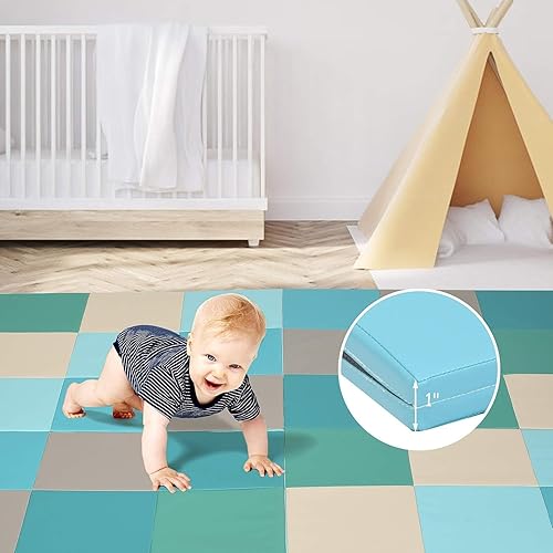 Miniatura 4 de Tapete de juego de espuma de 58 x 58 pulgadas, tapete plegable para bebés, bebés y niños pequeños, tapete impermeable para gatear, tapete de piso