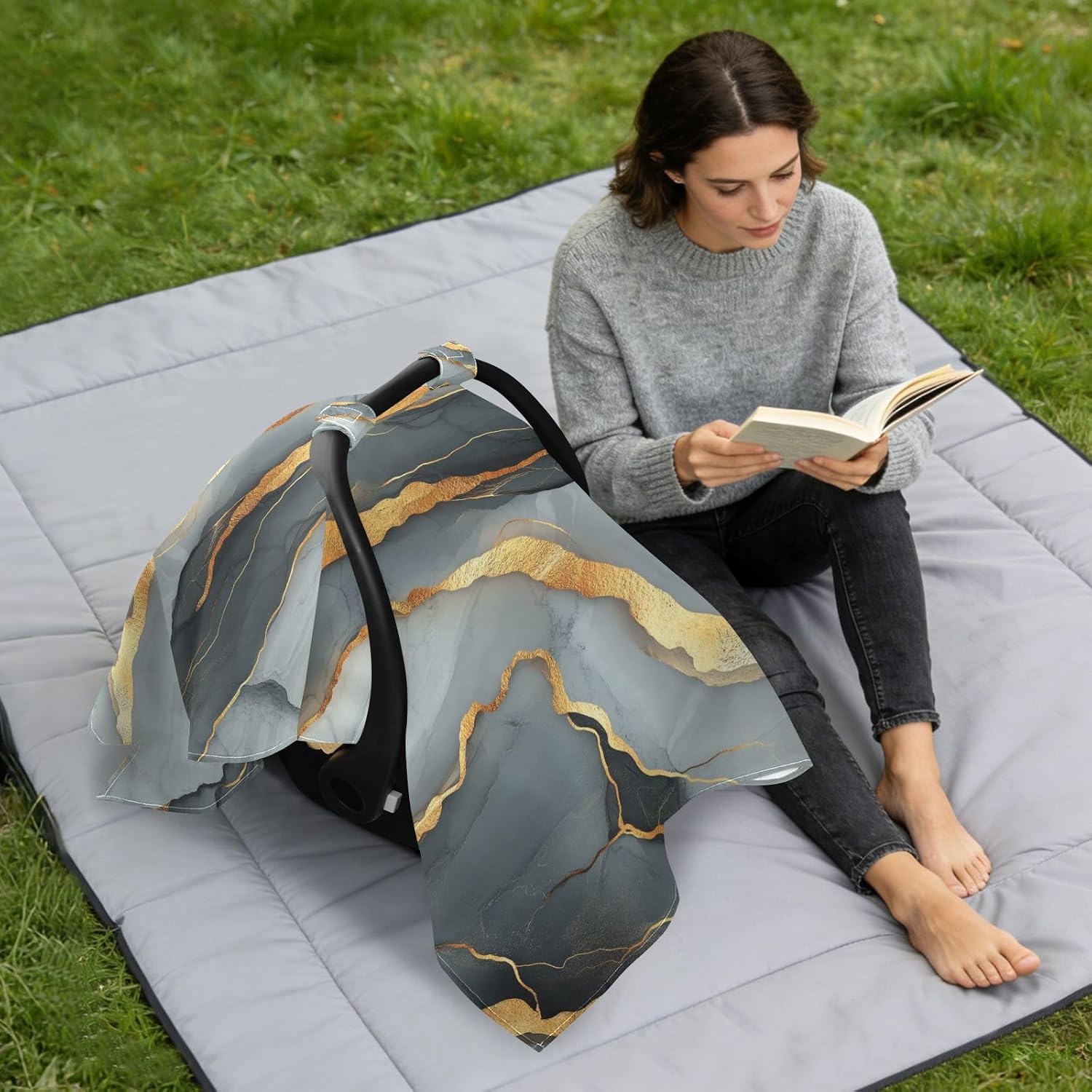 Baby Stroller Sun Shade UV Protection Car Seat Net,Protects from Snow Marble Grey Grey