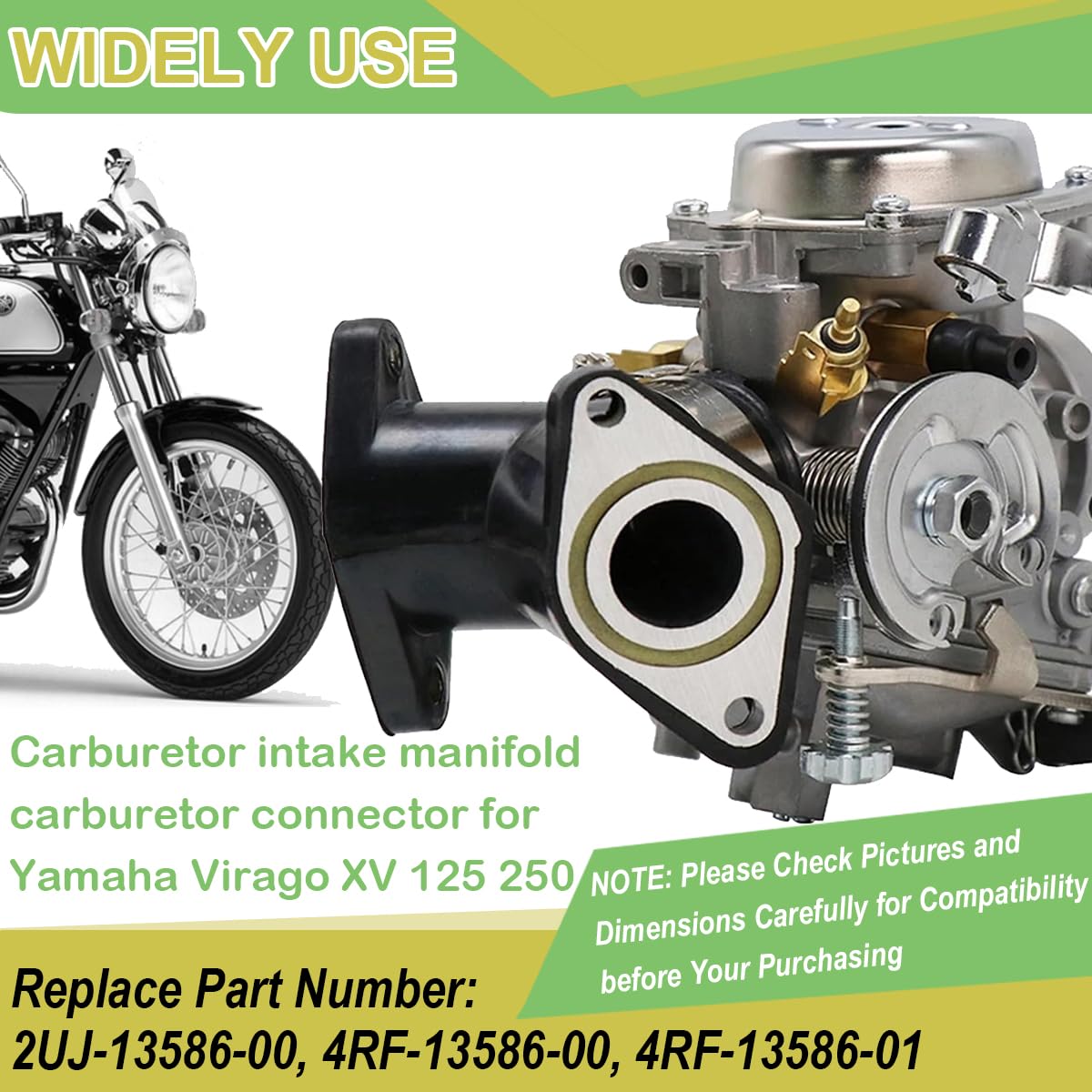 Adaptateur de collecteur d'admission pour carburateur de moto pour Yamaha XV 250 XV 125 Virago XV 240 V Star 250 Route 66 XVS125 Moteur 1988-2011 2UJ-13586-00 4RF-13586-00 4RF-13586-01