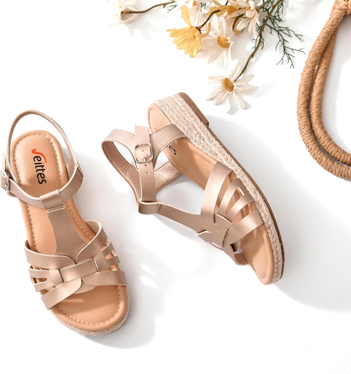 Veittes Women's Platform Wedge Heel Sandals - Open-Toe Ankle Strap with Adjustable Buckle Closure, Comfortable Insole, lightweight Rubber Sole, Casual Summer Strappy Sandals - Image 3