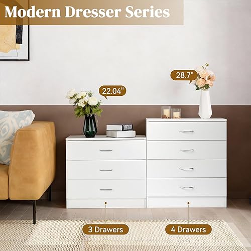 Miniatura 7 de Karl home Cómoda de 4 cajones para dormitorio, cajoneras pequeñas, mesita de noche moderna, cómoda blanca con 4 cajones de almacenamiento, Blanco 4