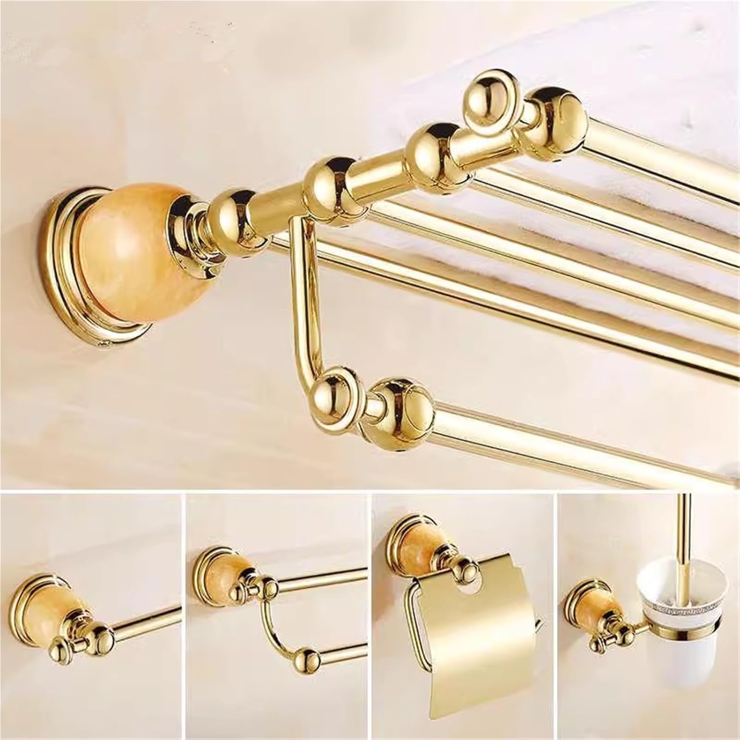 Bathroom Accessories Bath Shelf Gold Paper Holder,Towel Bar,Soap, Rack,Glass,Hook Bathroom Hardware Brass Jade(Robe Hooks)