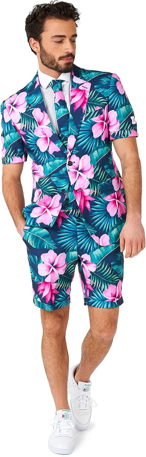 Opposuits Men's Summer Suit Outfit - Slim Fit - Includes Short Sleeved Blazer - Shorts and Tie