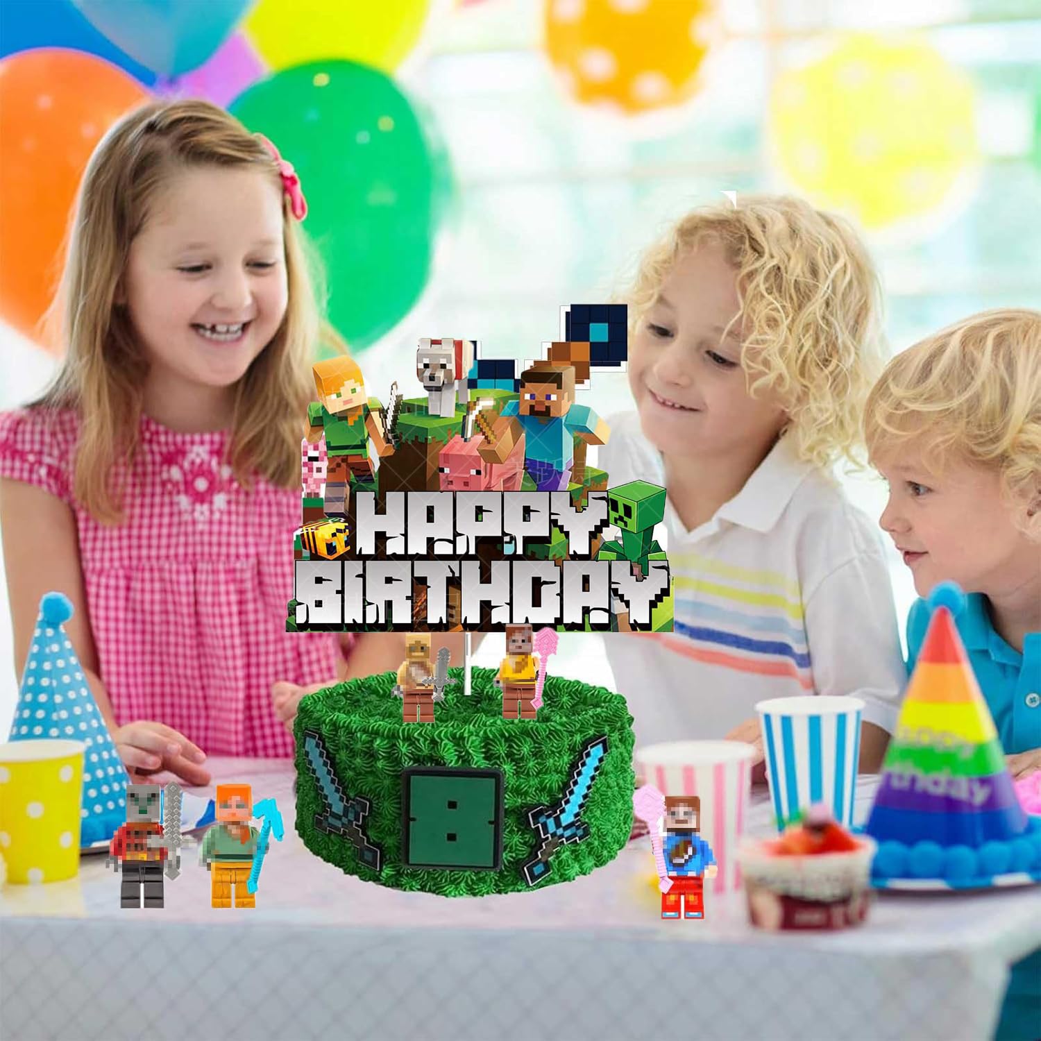 32 Pièces Pixel Cake Topper - Décorations Anniversaire Mon Monde Pour Gâteaux Et Cupcakes