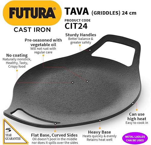Miniatura 2 de HAWKINS Futura - Tava de hierro fundido para Roti, 9.4 in, hierro fundido para cocina, color negro (CIT24)