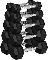 Vista 20 de Hex Dumbbell 45-480 lb Set, Rubber Encased Exercise & Fitness Dumbbells for Home Gym, Hand Weights for Strength Training