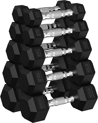 Miniatura 20 de Hex Dumbbell 45-480 lb Set, Rubber Encased Exercise & Fitness Dumbbells for Home Gym, Hand Weights for Strength Training
