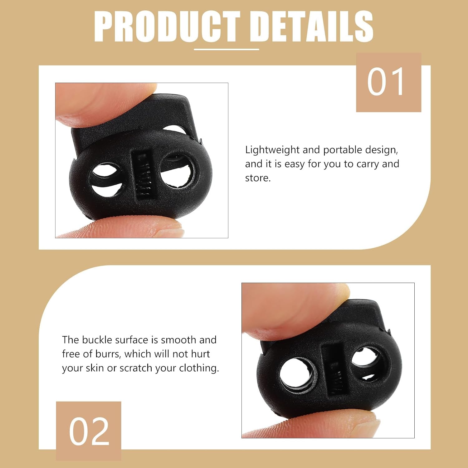 DOITOOL 200pcs Black Plastic Spring Cord Locks Adjustable Drawstring Toggles Replacement Cord Stopper for DIY Clothing Lanyard Elastic Shoestrings