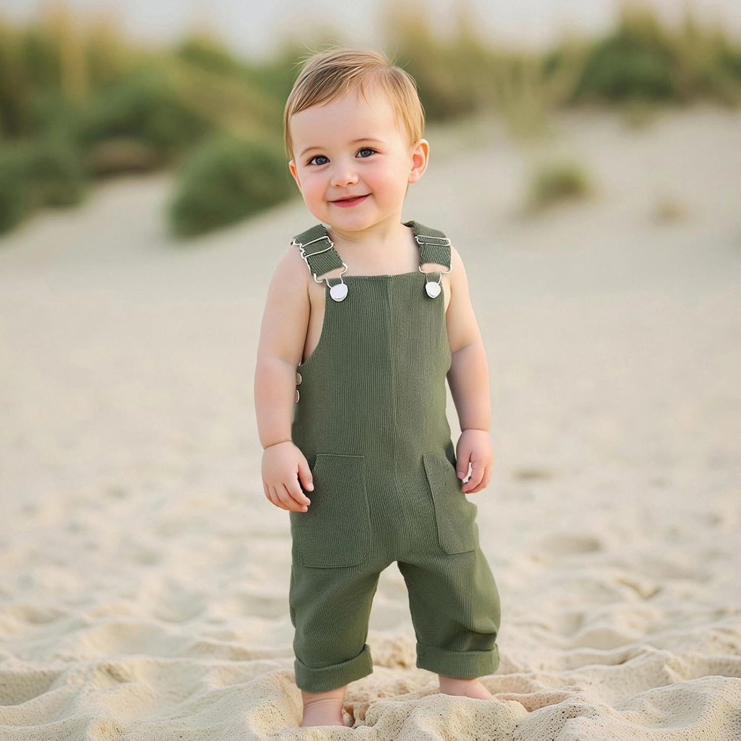Owl's-Yard Baby Boys Suspender Jumpsuit Loose Fit Solid Color Trousers With Pockets,Toddler Cute Adjustable Buckle Outfit
