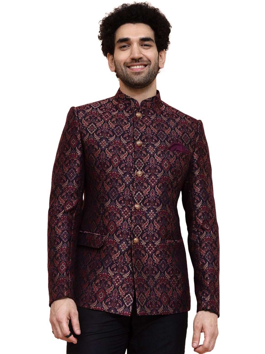 Men Maroon Ethnic Motifs Bandhgala, 44