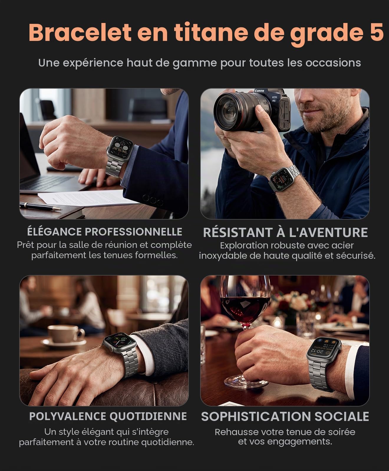 CRNS03 Bracelet en Titane pour Apple Watch Ultra 3/2/1 49mm & Series 11/10 46mm, Bracelet iWatch Ultra Ajustable avec Fermoir Papillon, bracelet de Montre Titane Homme Confortable