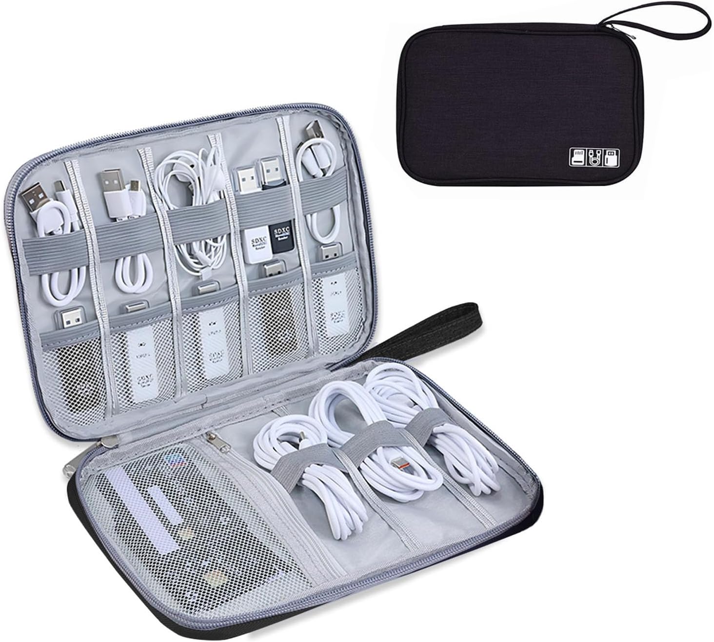 YUNYU Electronics Accessories Organizer Bag, Carry Travel Gadget Bag, Electronics Accessories Bag, Bag Travel Electronics, for USB Cable Drive(Black) (Black)