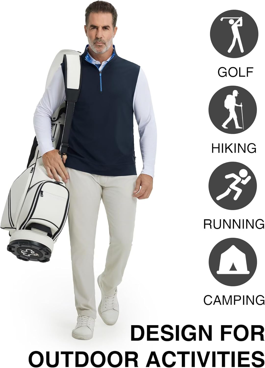 M MAELREG Men's Golf Vest Dry Fit Moisture Wicking Performance Sports Sleeveless Mens Lightweight Vest Pullover Quarter Zip