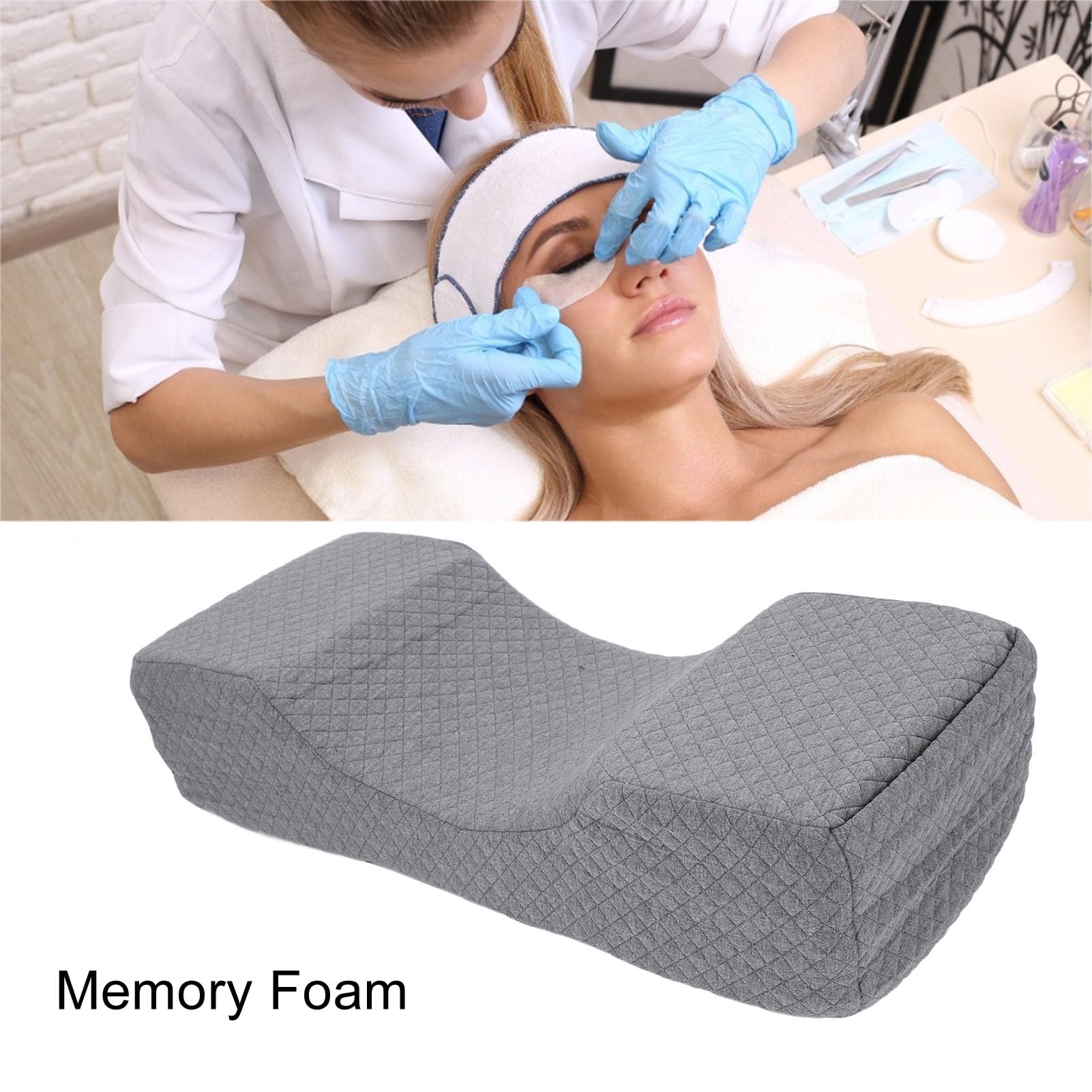 Amagogo Cuscino Memory Foam Per Estensioni Ciglia - Ergonomico A U Con Federa In Velluto, Supporto Per Collo E Schiena (Nero, 57x32x11 Cm)