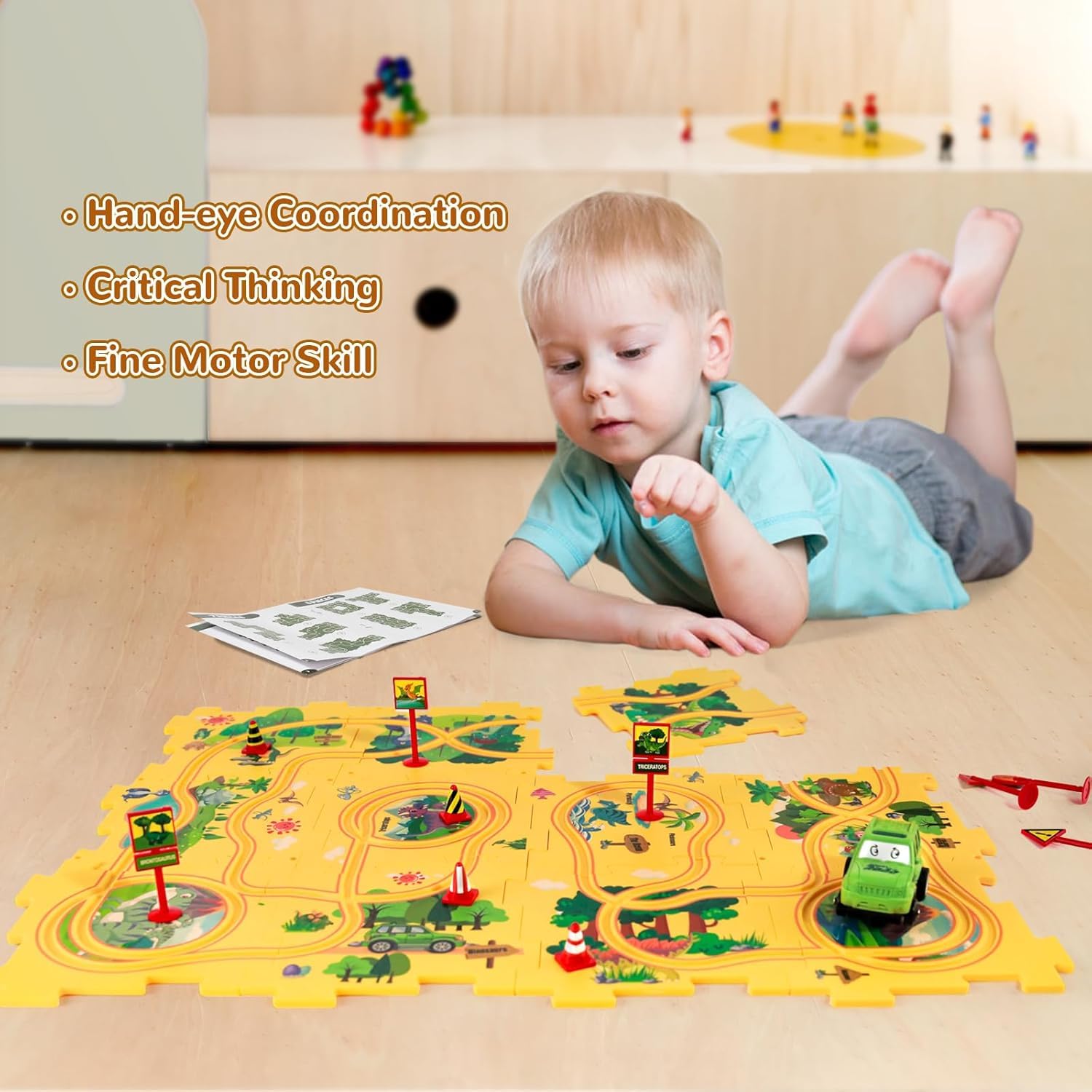Puzzle Pista Macchinine Giocattolo per Bambini 3 4 5 anni DIY Pista del Puzzle Circuito Auto Montessori Giocattoli Educativi per 3 4 5 6 anni Ragazzi Ragazze Bambini