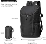 Foldable Hiking Day Bag, Ultra Lightweight Water Resistant Hiking Backpack, Foldable Travel, Camping & Outdoor Sports Bag, 20L Black