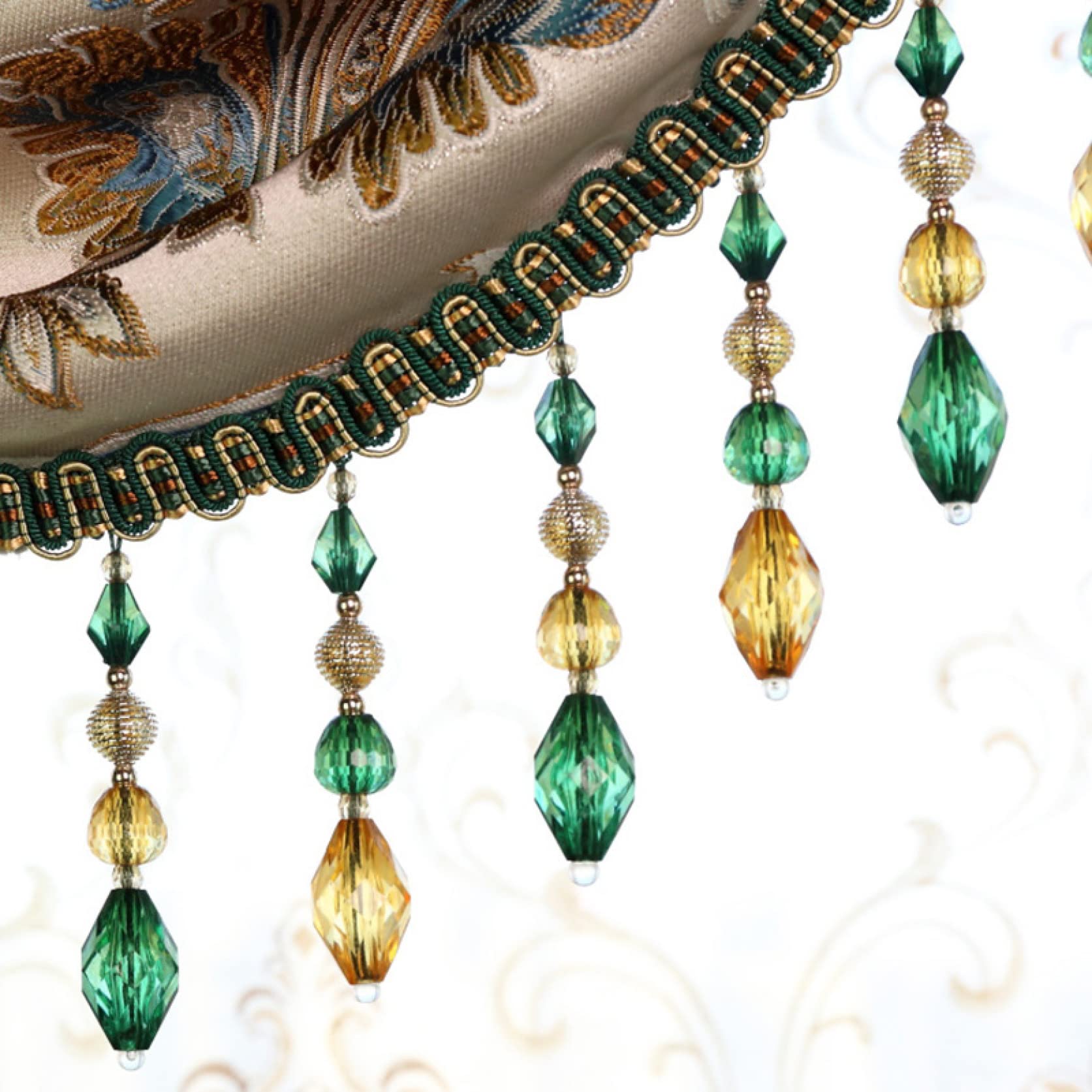 Bordure à Franges, Pompons de Rideaux, Rideau à Franges en Perles de Cristal, 2 mètres, à Suspendre, for Couture, Artisanat, Abat-Jour décoratif(Dark Green)