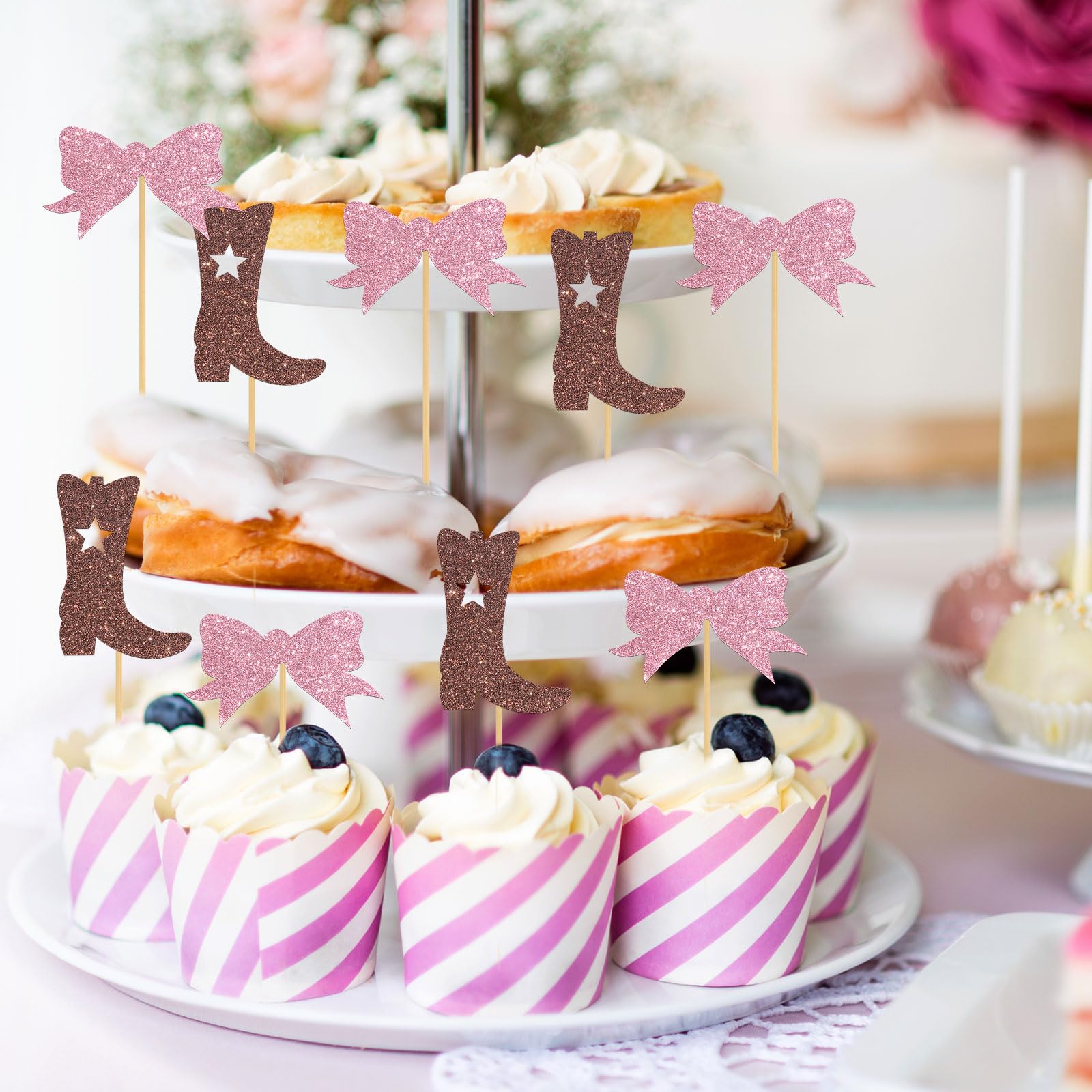 Morndew 24 PCS It's A Girl Cupcake Toppers With Bows - Baby Shower & Gender Reveal Party Decorations - View #4