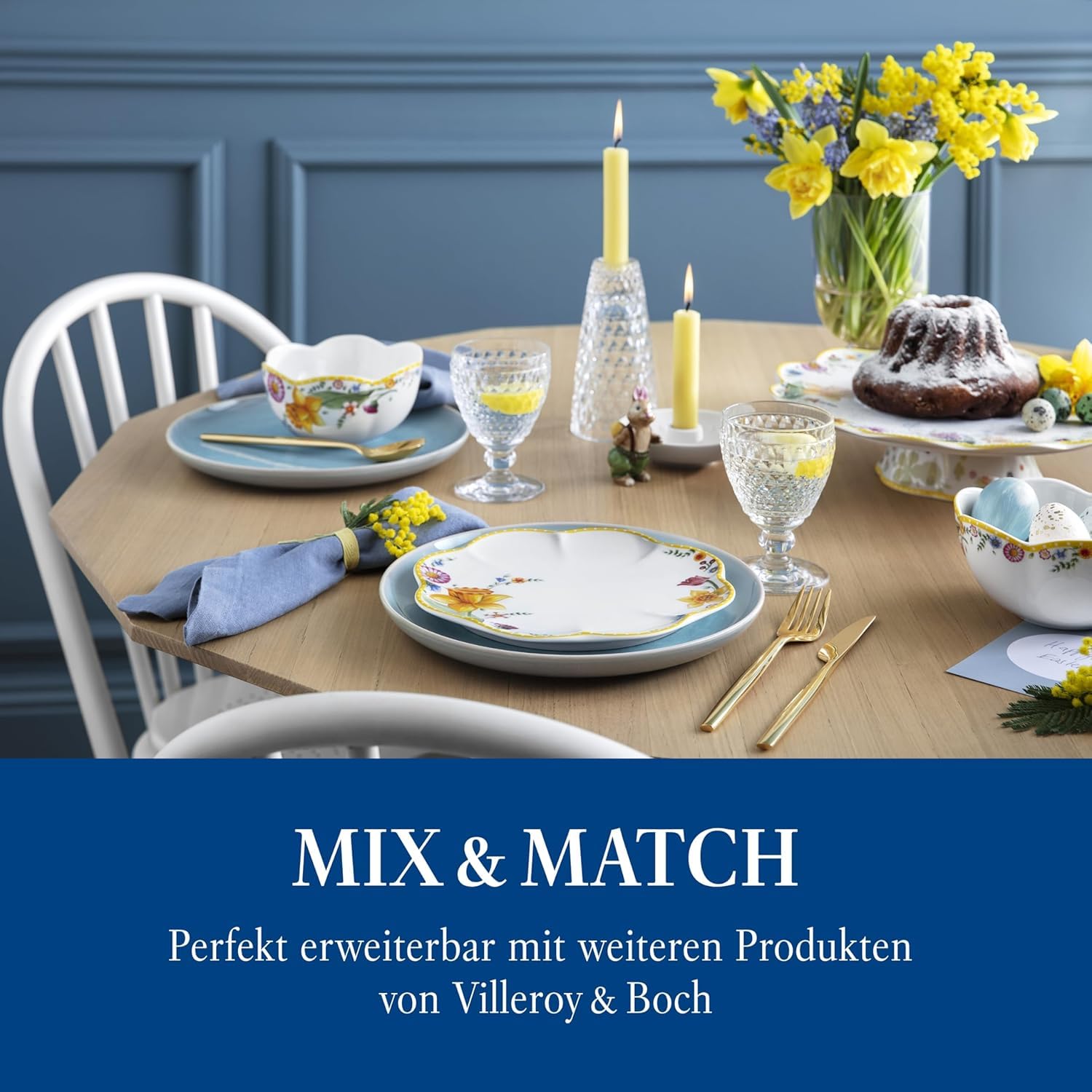 Villeroy & Boch - Spring Awakening Frühstücksset für 2 Personen 6 teilig, Ostergeschirr Set Frühstück, Ostern, Kaffeeservice, Geschirr Frühling, Porzellan