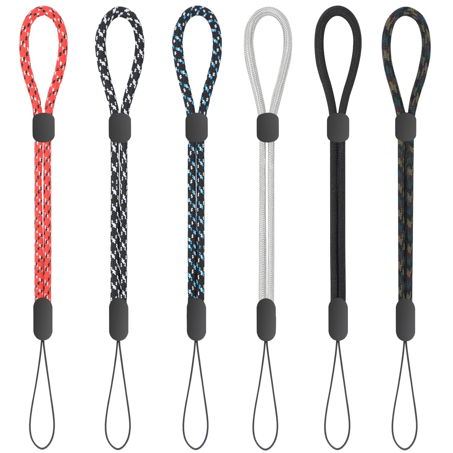 Techzere Pack of 6 Premium Adjustable Wrist Lanyard Strap for Mobile Phones Cameras USB Drives Keys – Durable Braided Nylon Hand Strap with Secure Lock Multicolour