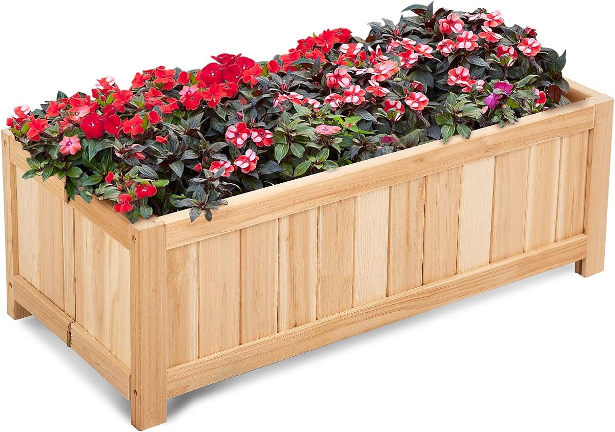 COSTWAY Planter Garden Bed, Folding Planter Box, 27.5" L x 12" W x 10" H | with Drainage Holes for Vegetables, Herbs, Fruits & Flowers, Outdoor Indoor Raised Planting Bed for Patio, Backyard, Lawn