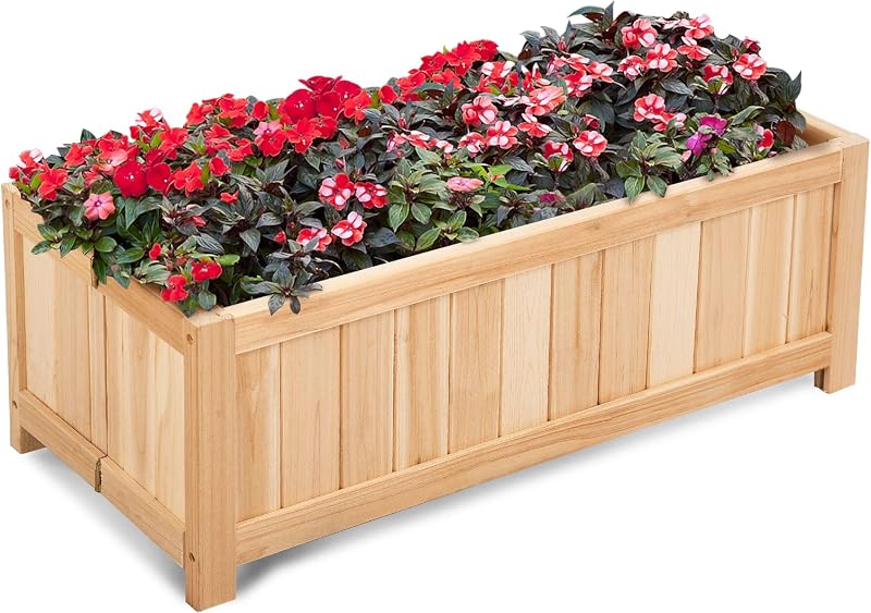 COSTWAY Planter Garden Bed, Folding Planter Box, 27.5" L x 12" W x 10" H | with Drainage Holes for Vegetables, Herbs, Fruits & Flowers, Outdoor Indoor Raised Planting Bed for Patio, Backyard, Lawn