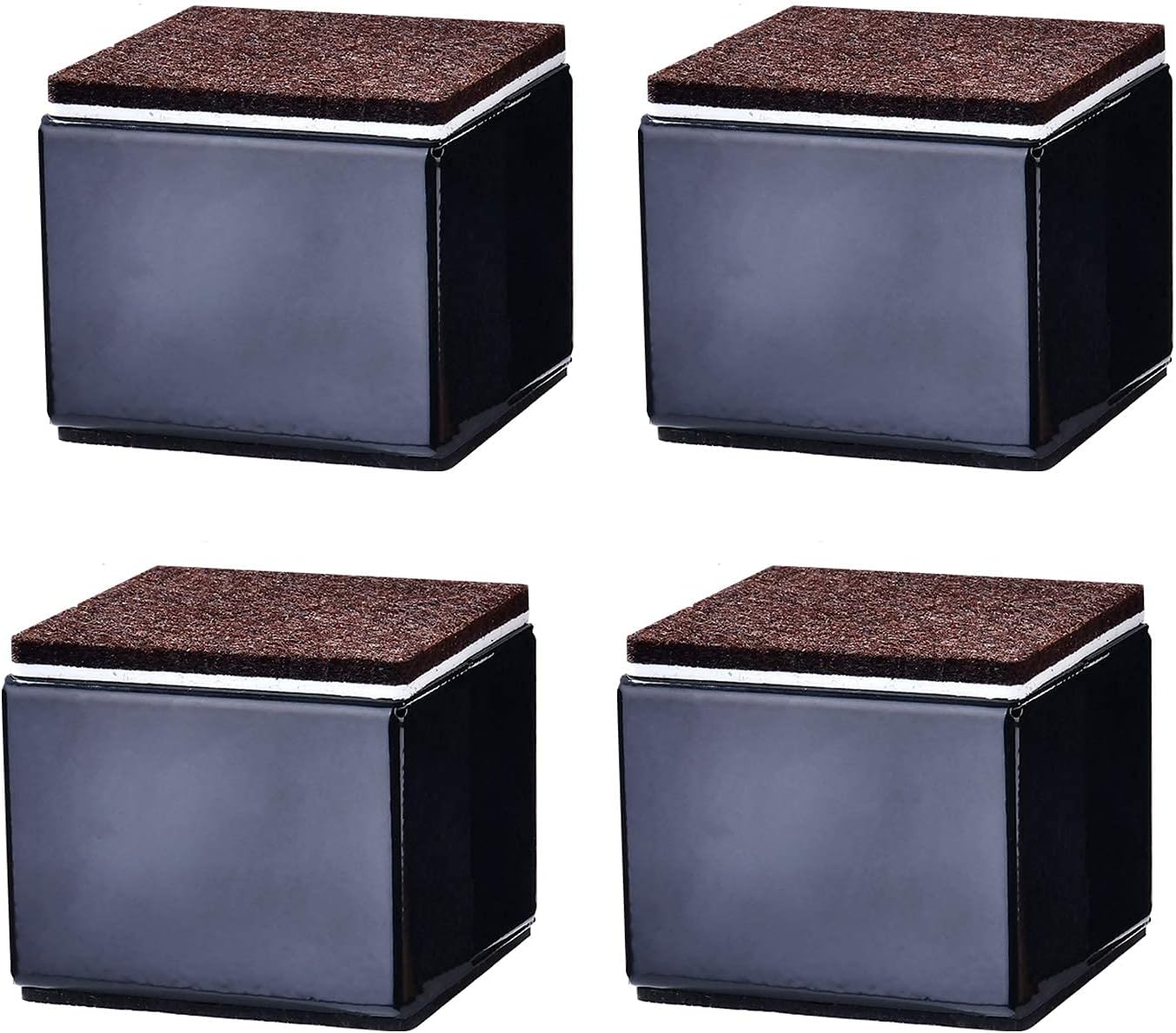 Heavy Duty Lift Furniture Risers,Carbon Steel Bed Risers Leg,Self-Adhesive,Adds 5 cm Height to Sofas Cabinets Table Chair,Supports 4400 lbs,Square,Set of 4(black60x52mm)