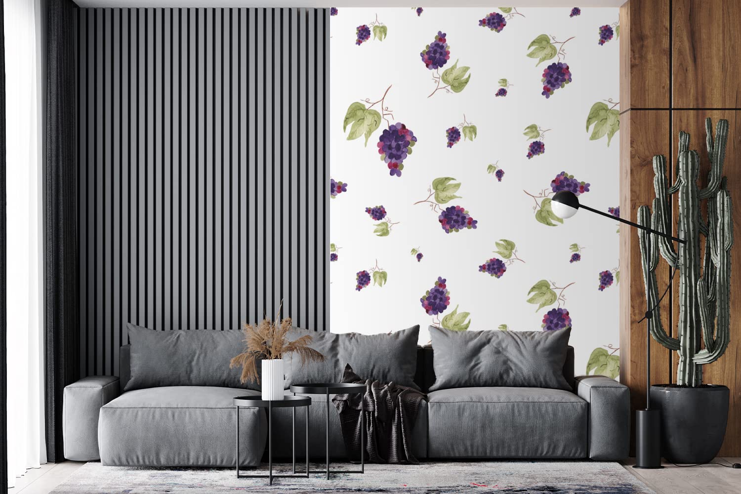 Selbstklebend Tapete Wandpapier Wandaufkleber Fototapete Tapeten Wanddeko 170x260 cm Weintrauben - Blätter - Schablonen