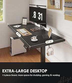 OffiGo 71 Inch Executive Electric Standing Desk, Height Adjustable Desk with Power Outlet & 1.38" Thick 3-Piece Desktop, Sit Stand Computer Desk for Home, Office, Conference Room, Black