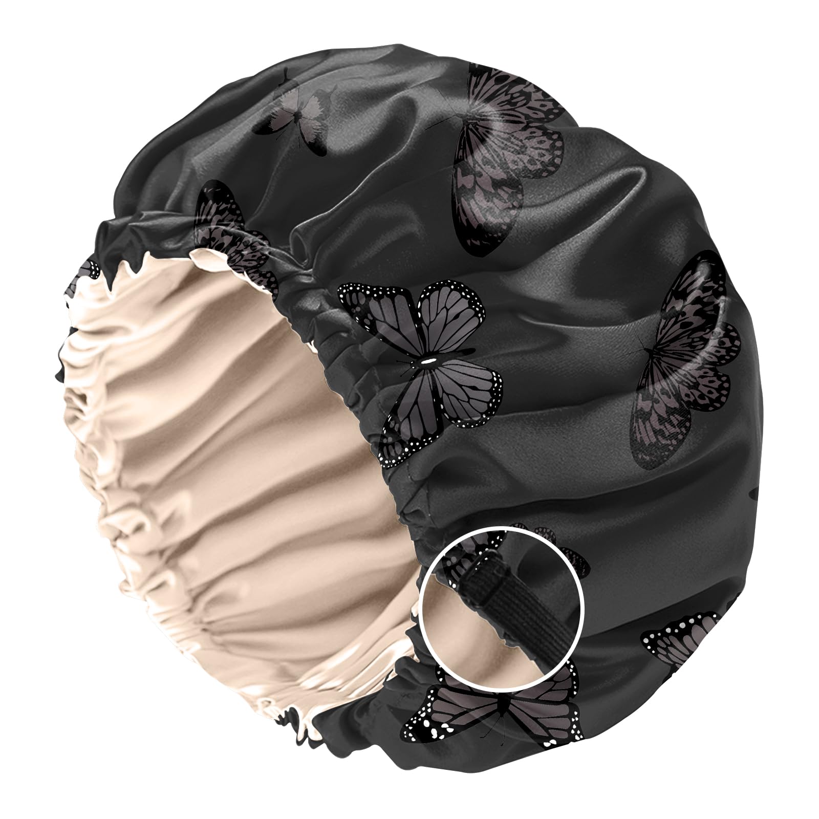 BHAHB Satin Bonnet Silk Bonnet for Sleeping Double Layer Elastic Adjustable Hair Caps Reusable Cute Aesthetic for Women Girls (O17-Black Butterfly)
