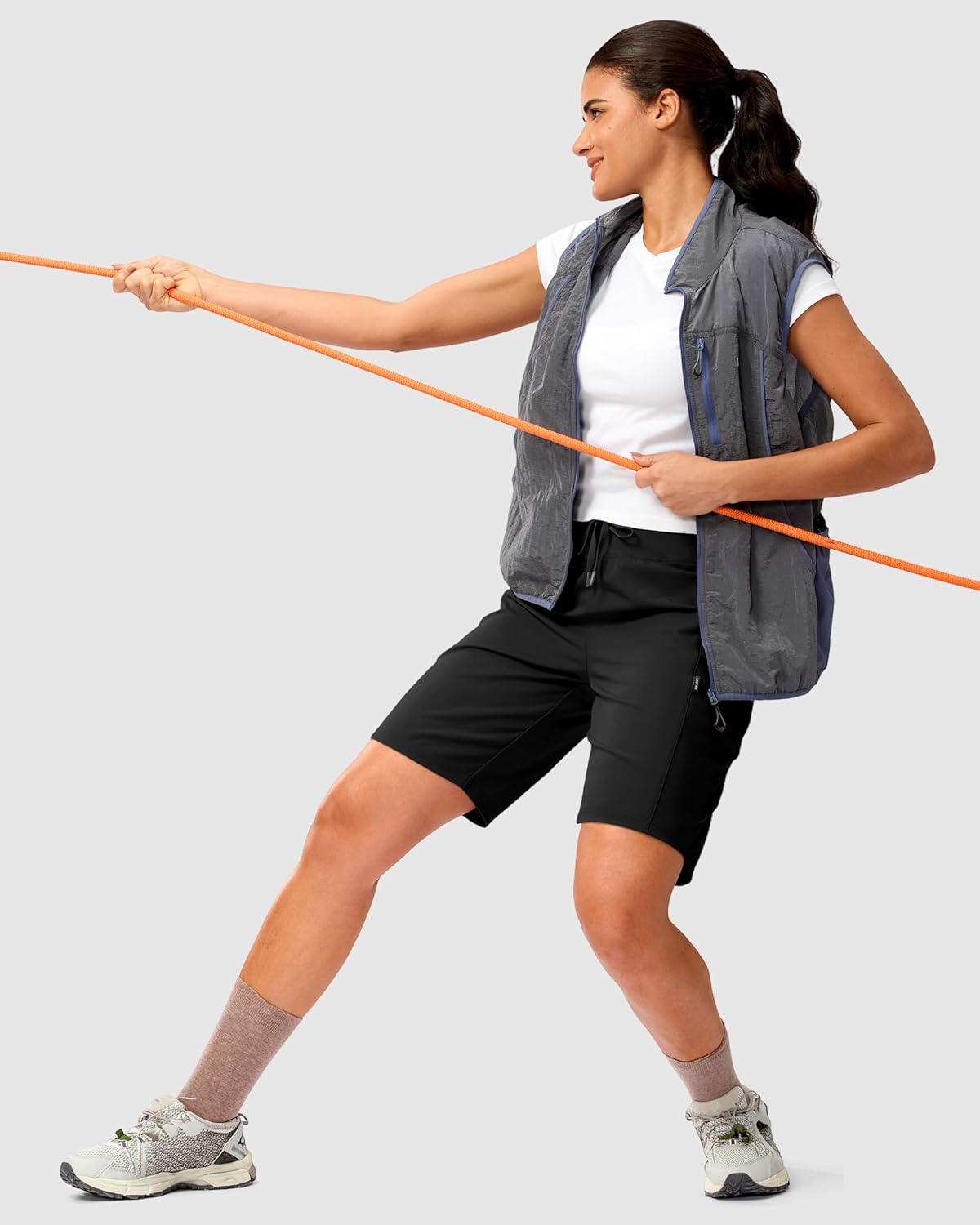 SANTINY Women's 9" Hiking Shorts with 3 Zipper Pockets Lightweight Quick Dry Long Shorts for Women Athletic Travel - Image 7